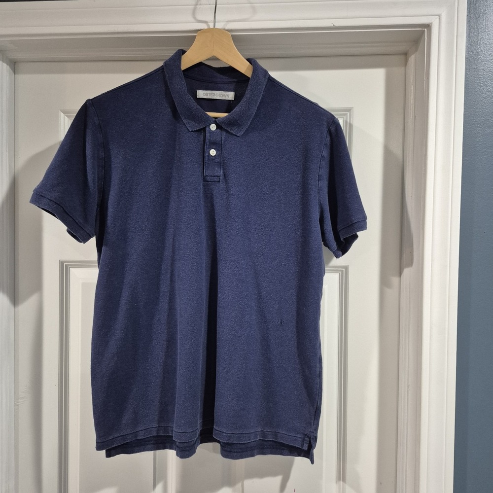 Outerknown Polo Mens Large Blue Nomadic Pique Knit Hemp Cotton Beach Surf